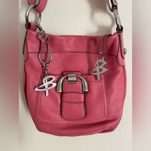 B Makowsky handbag, Barbie candy pink, pebbled leather, animal print interior